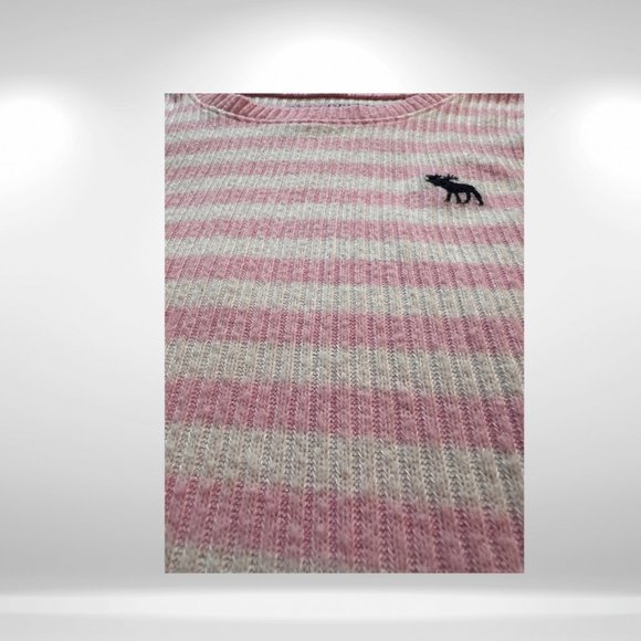 Abercrombie & Fitch Kids Pink & White Striped Long Sleeve Crewneck Sweater - Picture 2 of 4